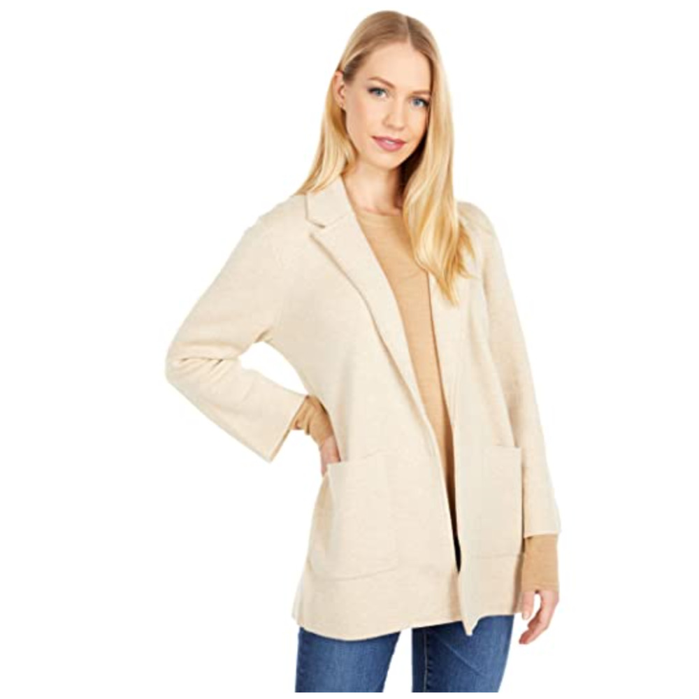 Talbots Merino Wool Blend Knit Sweater Blazer Open Cardigan Cream Plus Size 3XP - Picture 1 of 9